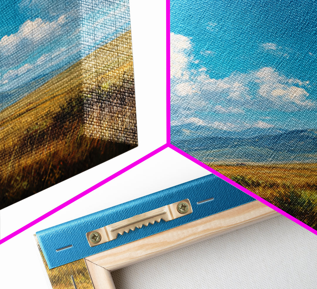 Golden Prairie Wagon Landscape Wall Art, Western Country Sunset Painting, Rustic Home Decor, Large Modern Art Print Canvas