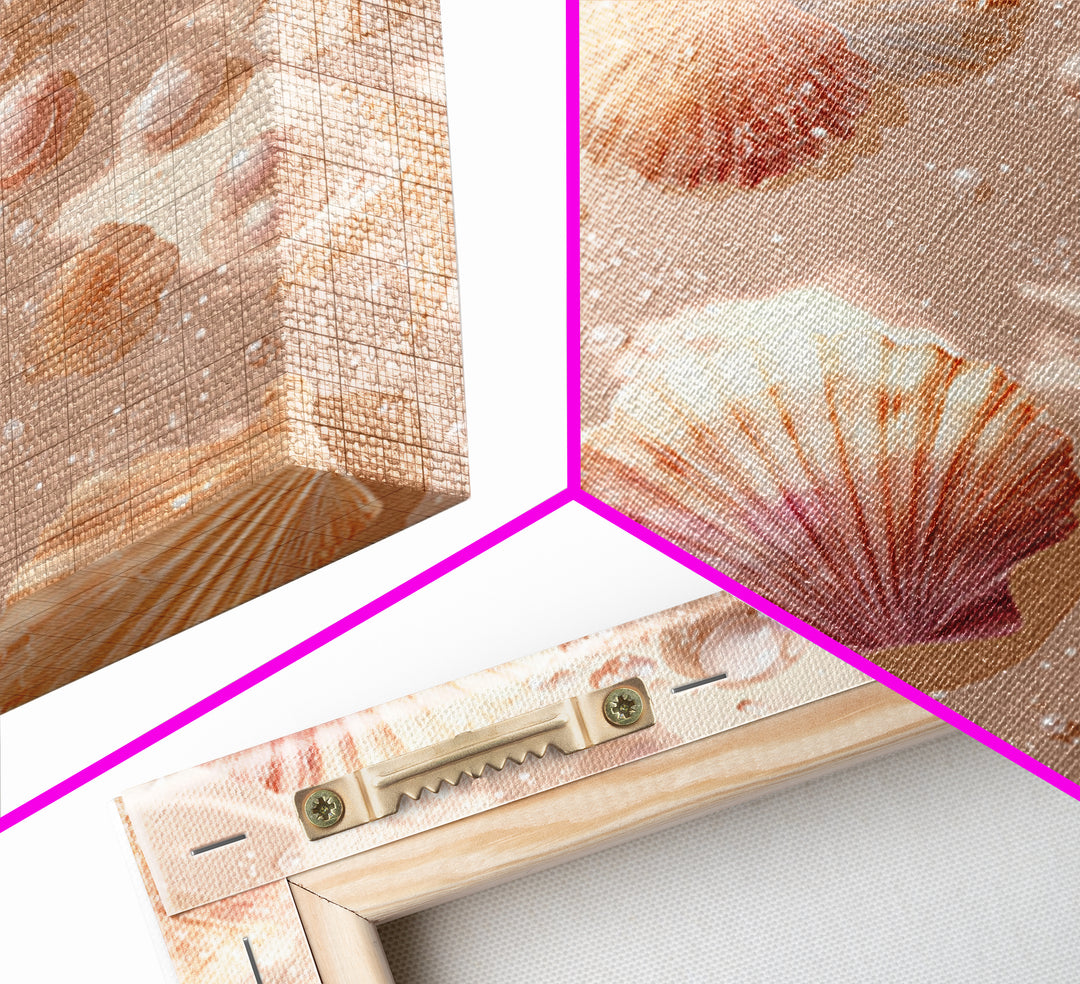 Blush Seashells And Starfish Canvas Print, Coastal Wall Art, Beach House Decor, Ocean Nursery Decor, Soft Nautical Decor
