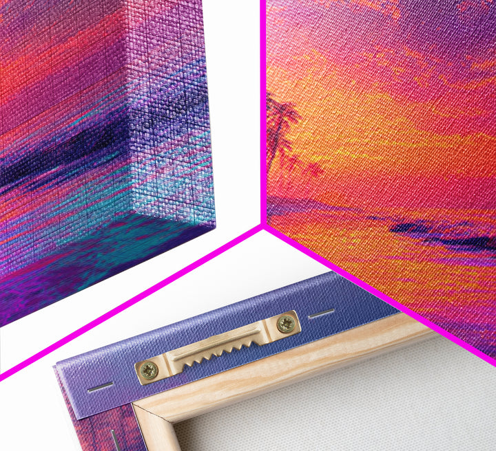Dreamy Tropical Sunset Beach Wall Art, Colorful Coastal Ocean Canvas Print, Beach House Decor, Modern Coastal Art Print