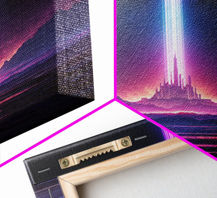 Futuristic Neon City With Beams Of Light Wall Art Canvas Print Modern Sci Fi Decor For Living Room