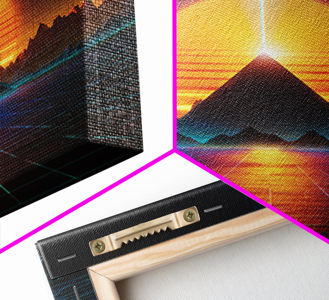 Retro Futuristic Pyramid Sunset Wall Art Neon Sci Fi Landscape Print Modern Abstract Art Print For Home Decor Living Room