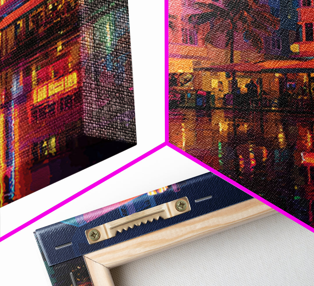 Modern Neon Cityscape At Sunset Urban Wall Art Framed Canvas Print For Contemporary Home Office Decor Gift