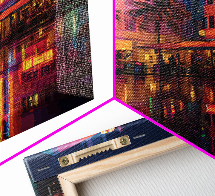 Modern Neon Cityscape At Sunset Urban Wall Art Framed Canvas Print For Contemporary Home Office Decor Gift