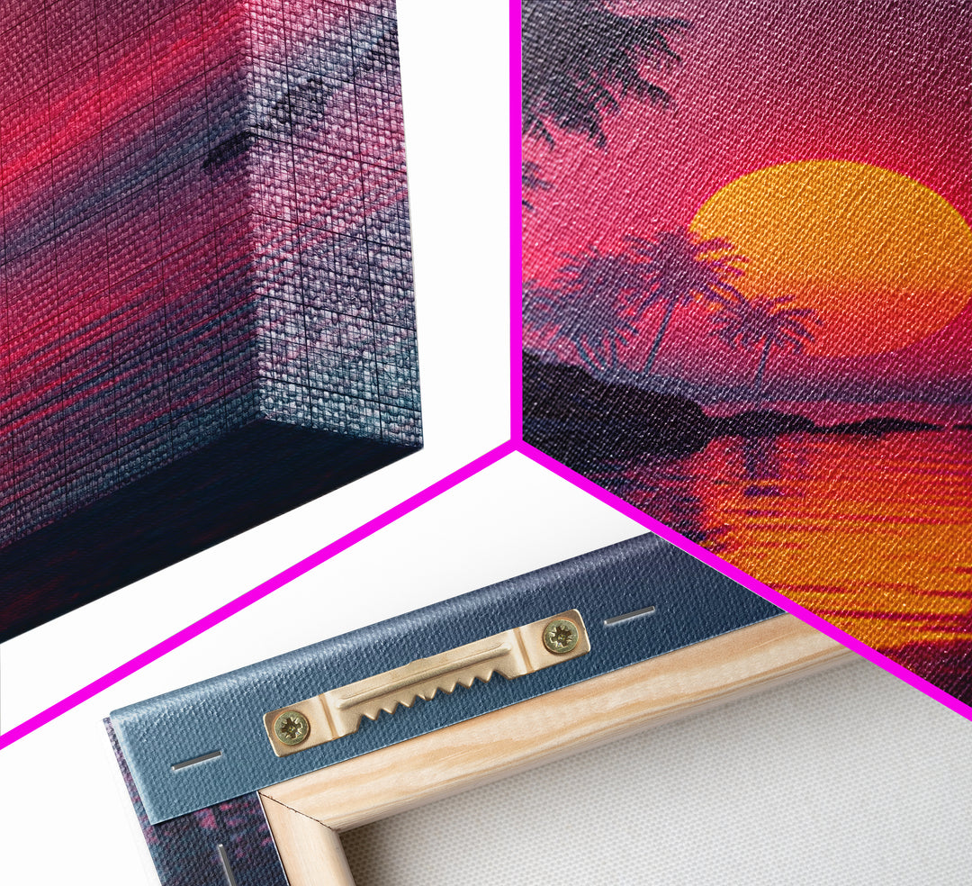 Pink And Teal Tropical Sunset Wall Art, Dreamy Coastal Landscape Canvas Print, Beach House Decor, Modern Ocean Painting