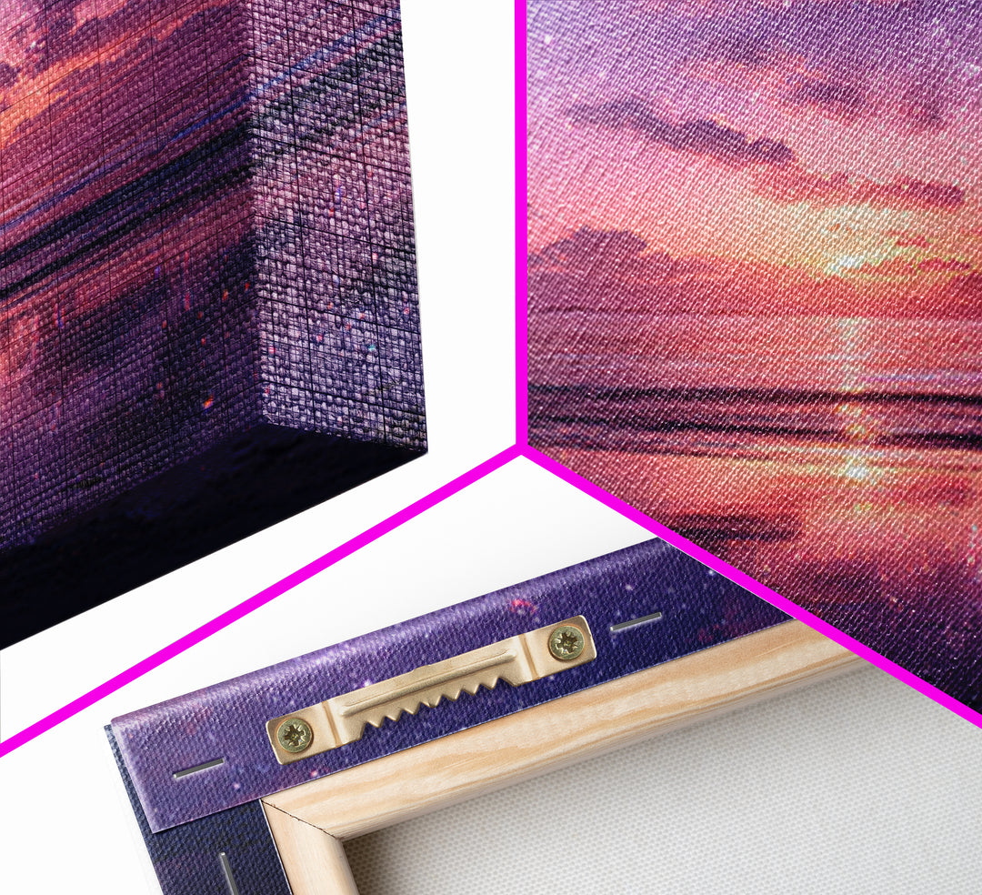 Dreamy Starlit Ocean Sunset Wall Art, Purple Night Sky Seascape Canvas Print, Calming Coastal Decor, Bedroom Artwork