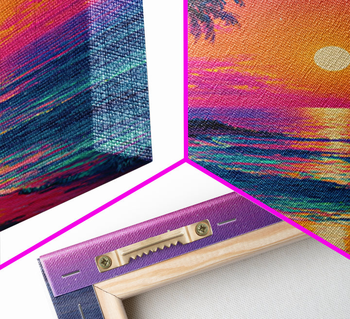 Vibrant Moonrise Beach Canvas Print, Colorful Tropical Ocean Wall Art, Coastal Sunset Painting For Bedroom Or Beach House