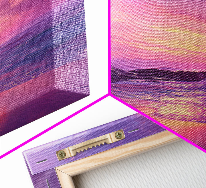 Dreamy Pink Ocean Sunset Wall Art, Tropical Beach Landscape Canvas Print, Pastel Coastal Home Decor For Living Room