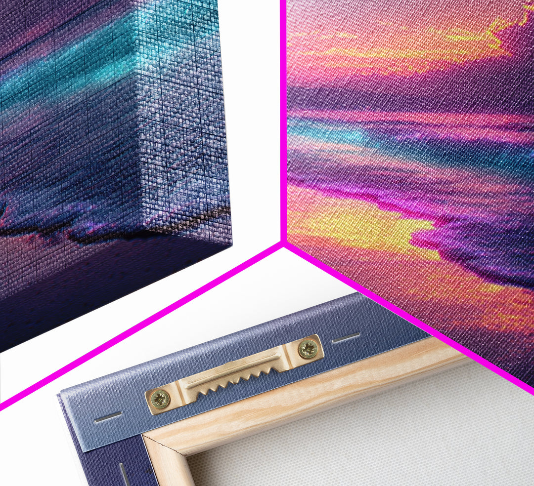 Vibrant Neon Ocean Sunset Landscape Large Wall Art Canvas Print Contemporary Coastal Home Decor