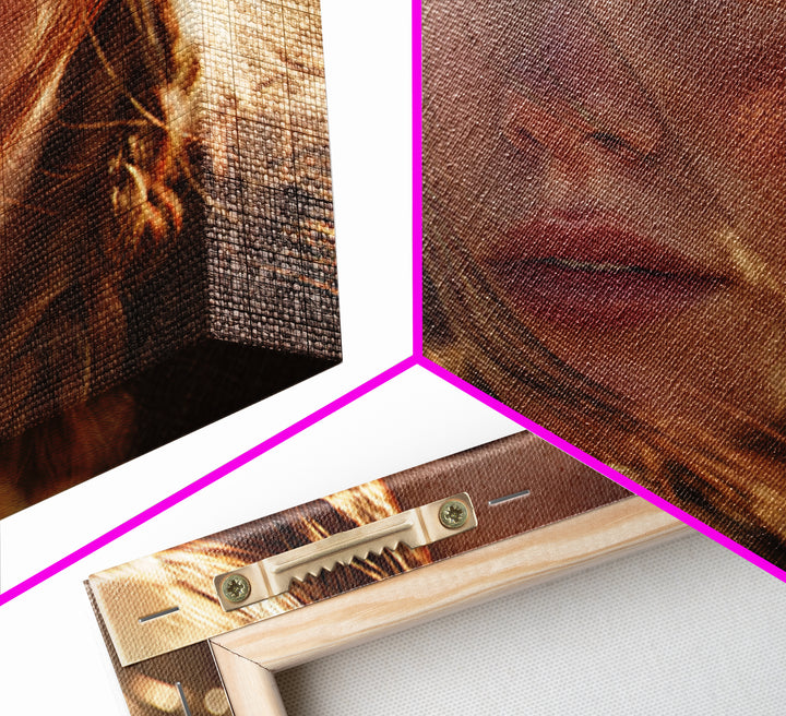 Golden Hour Portrait Of Woman Wall Art, Freckled Girl Close Up Painting, Feminine Modern Art Print, Bedroom Romantic Canvas