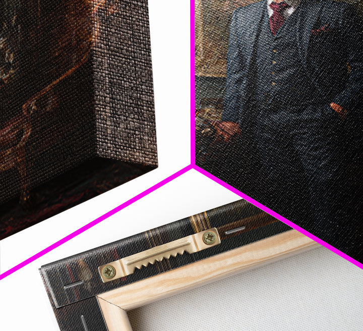 Dapper Gentleman In Antique Study Framed Canvas Print, Moody Portrait Oil Painting, Masculine Office Decor, Dark Academia Art