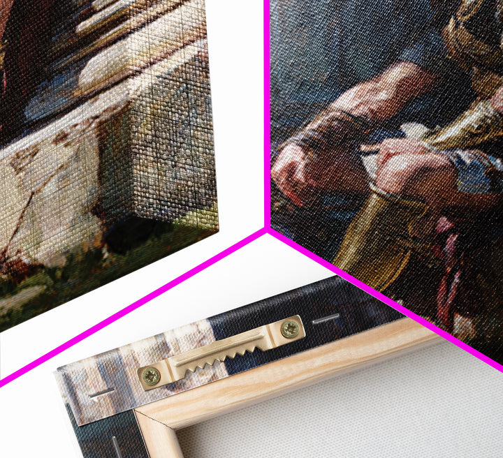 Weary Roman Soldier Resting Beside Columns Framed Canvas Print, Classical Portrait Art, Historical Wall Decor, Gift For Him