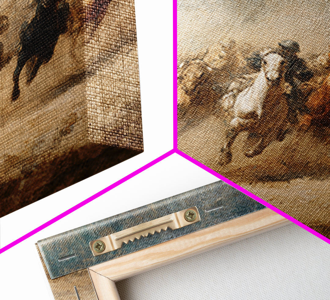 Galloping Horses Through Desert Dust Canvas Print, Equestrian Wall Art, Western Horse Painting, Rustic Living Room Decor
