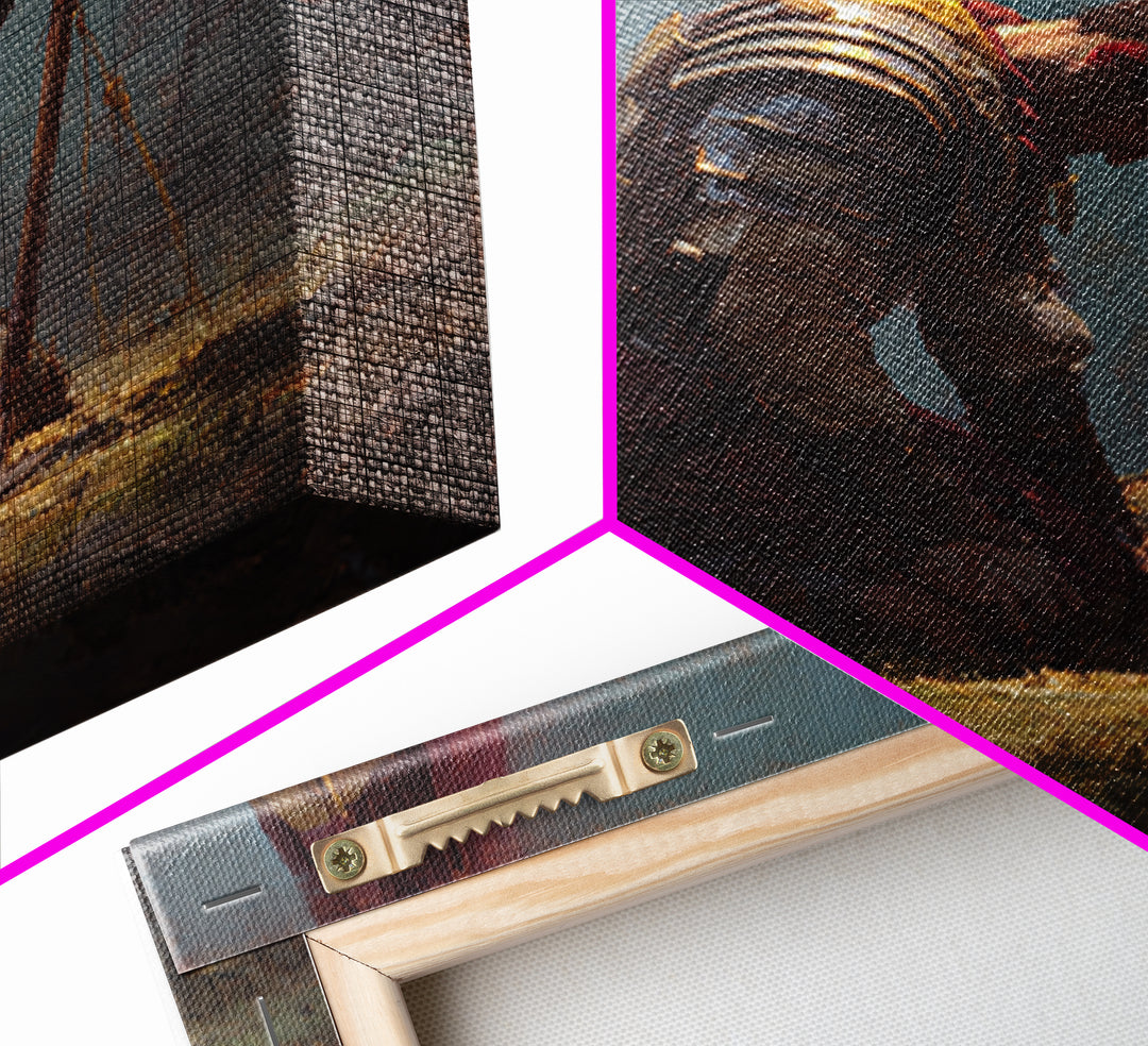 Kneeling Knight With Battle Standard Framed Canvas Print, Medieval Warrior Oil Painting, Dark Academia Wall Decor, Gift For Him