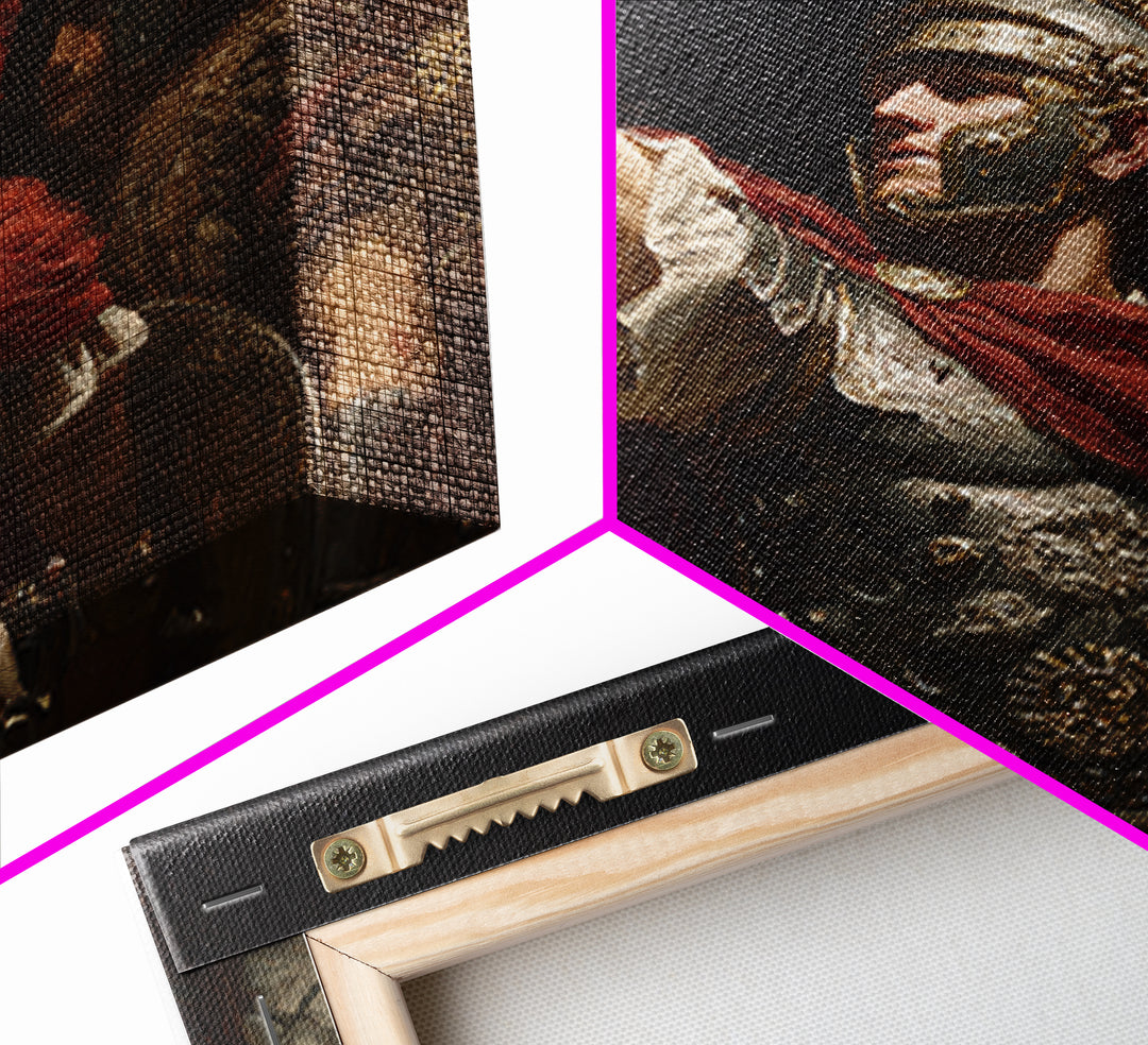 Roman Centurion Raising Sword Wall Art, Classical Warrior Oil Painting, Ancient Rome Decor, Historical Framed Canvas Print