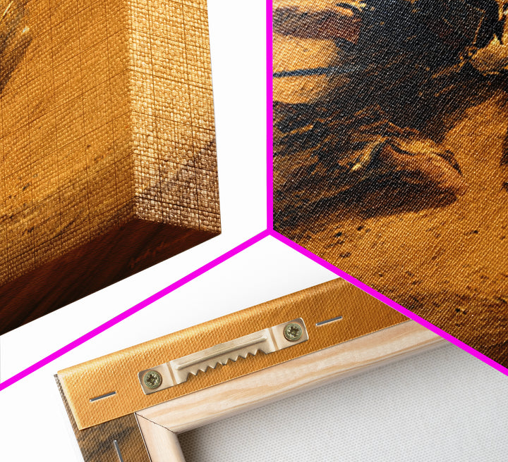 Spartan Warrior Charging Through Sandstorm Canvas Print, Greek Wall Art, Action Painting, Warm Orange Decor, Gift For Him
