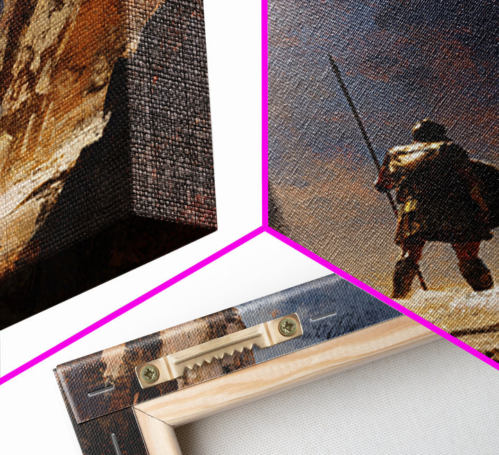 Solitary Spear Warrior In Sunlit Canyon Canvas Print, Ancient Greek Art, Southwestern Wall Art, Rustic Home Decor, Gift For Him