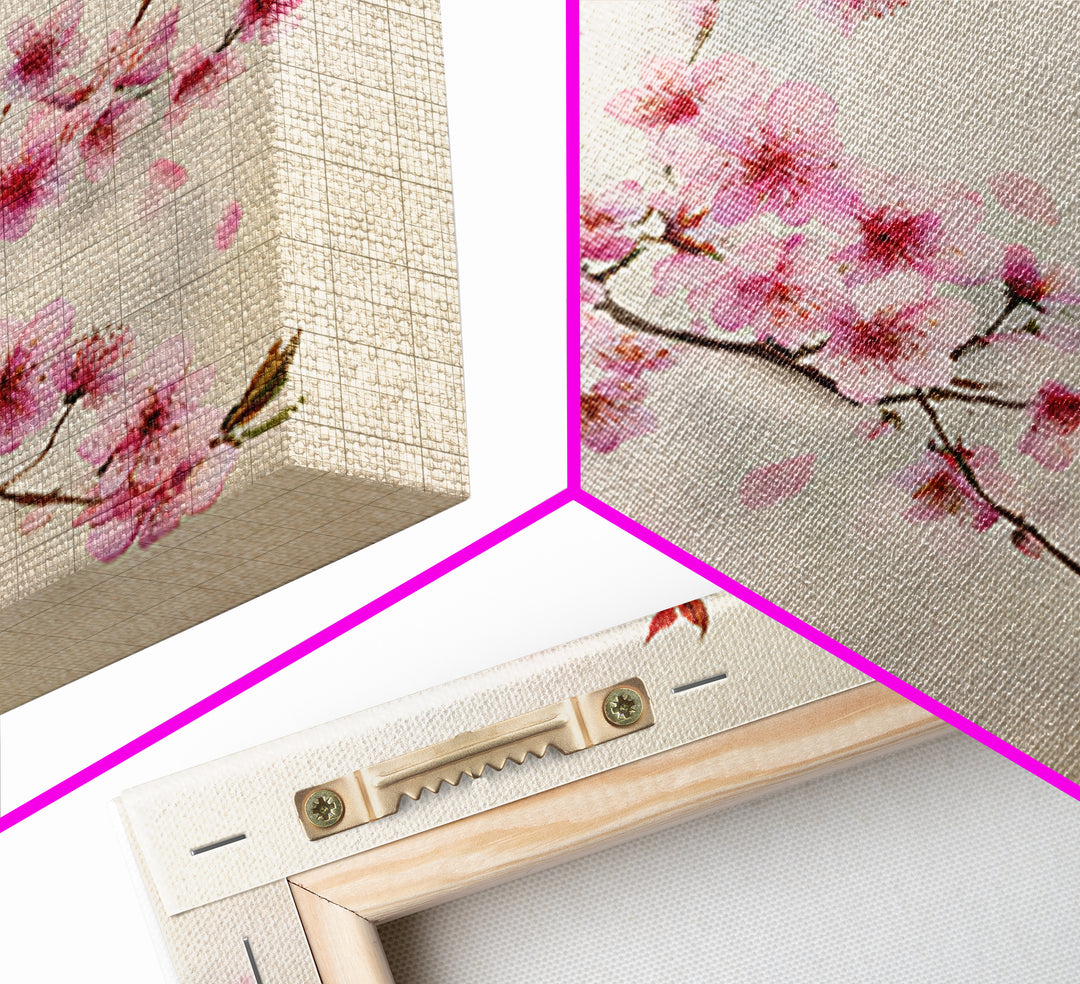Pink Cherry Blossom Branch Wall Art, Japanese Botanical Print, Spring Floral Wall Decor, Minimalist Bedroom Decor Gift For Her