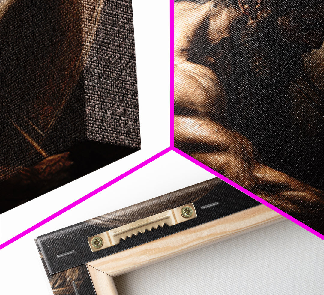 Bearded Warrior With Shield Wall Art, Classical Figurative Oil Painting, Dark Masculine Decor, Gift For Him, Office Decor