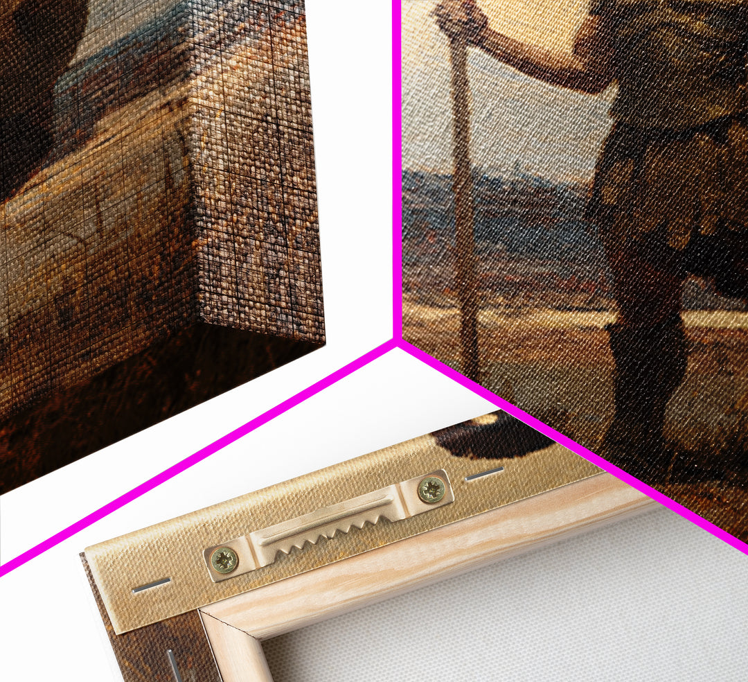 Spartan Guard With Spear And Shield Canvas Print, Greek Warrior Landscape, Ancient History Wall Decor, Masculine Office Art