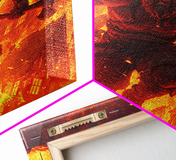 Fire Giant Berserker With Axes Wall Art, Dark Fantasy Canvas, Mythological Warrior Print, Gaming Room Decor, Gift For Him