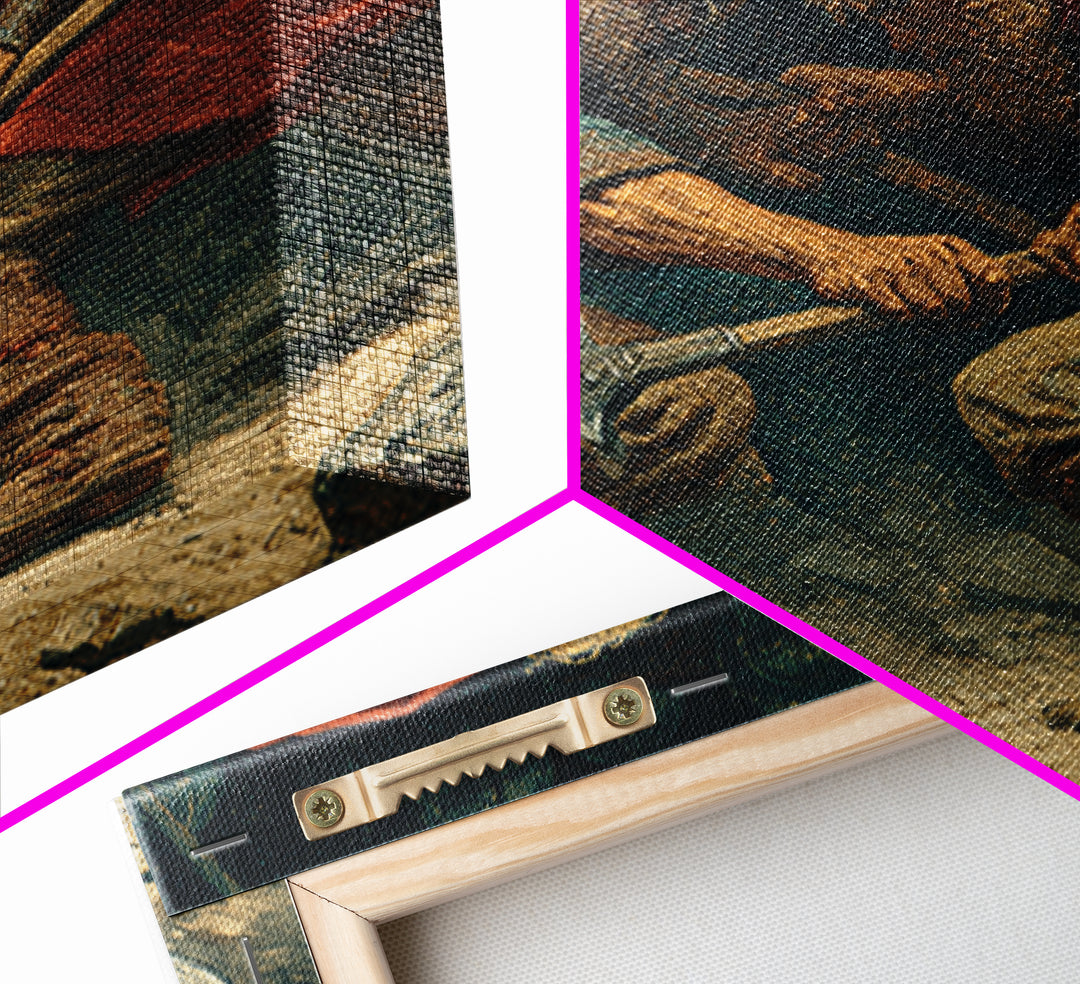 Clashing Viking Warriors With Axes Wall Art, Nordic Battle Painting, Historical Canvas Decor, Dramatic Masculine Office Art