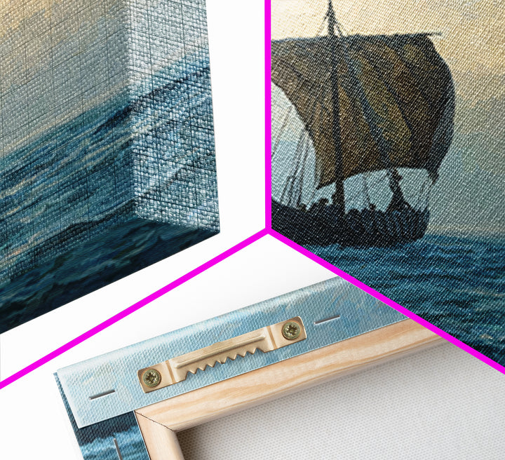Viking Longship On Stormy Sea Canvas Print, Nautical Fantasy Art, Ocean Landscape Painting, Nordic Coastal Home Decor Gift For Him