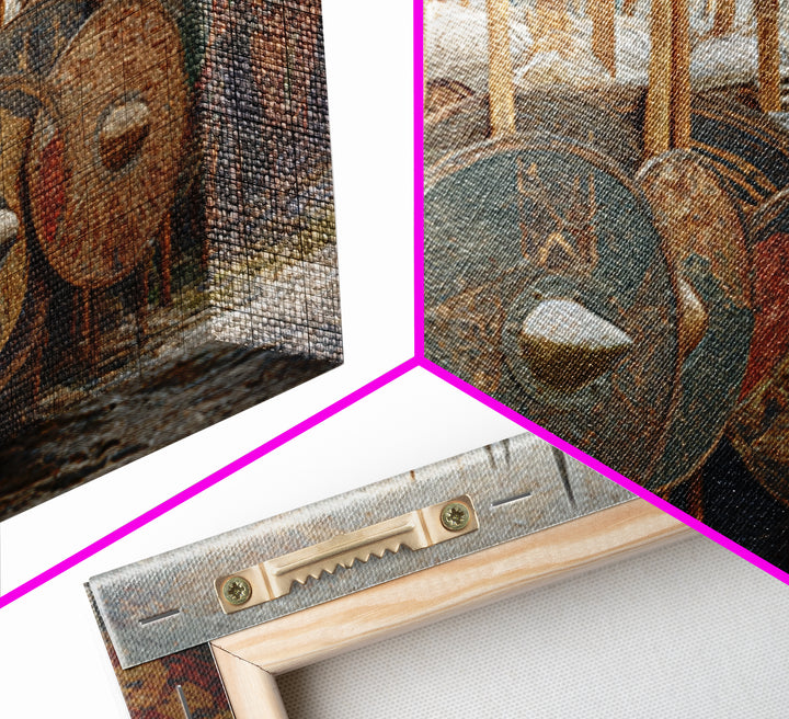 Ancient Shield Wall With Spears Canvas Print, Greek Hoplite Army Wall Art, Historical Battle Decor, Textured Oil Painting