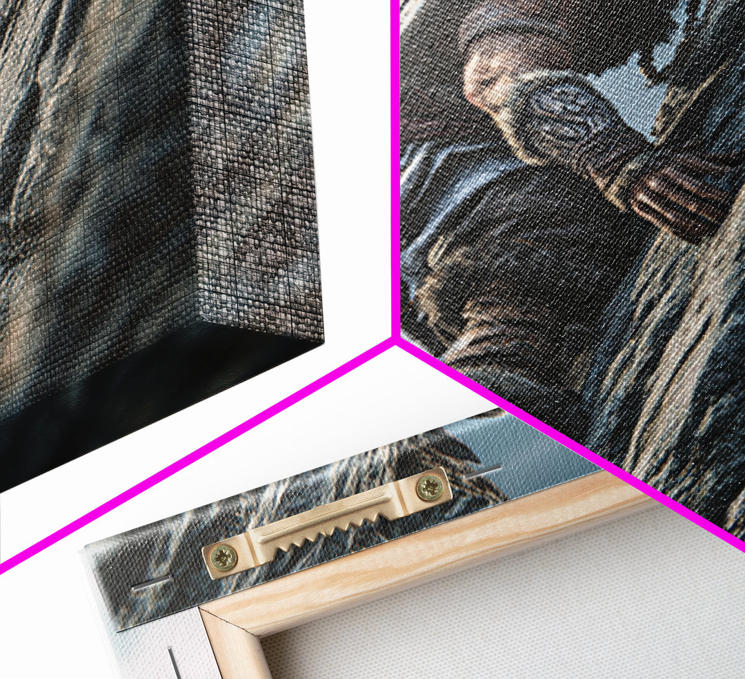 Viking Cliff Climber Warrior Wall Art, Norse Fantasy Canvas Print, Adventure Decor, Mountain Artwork, Gift For Him, Rustic Home Decor