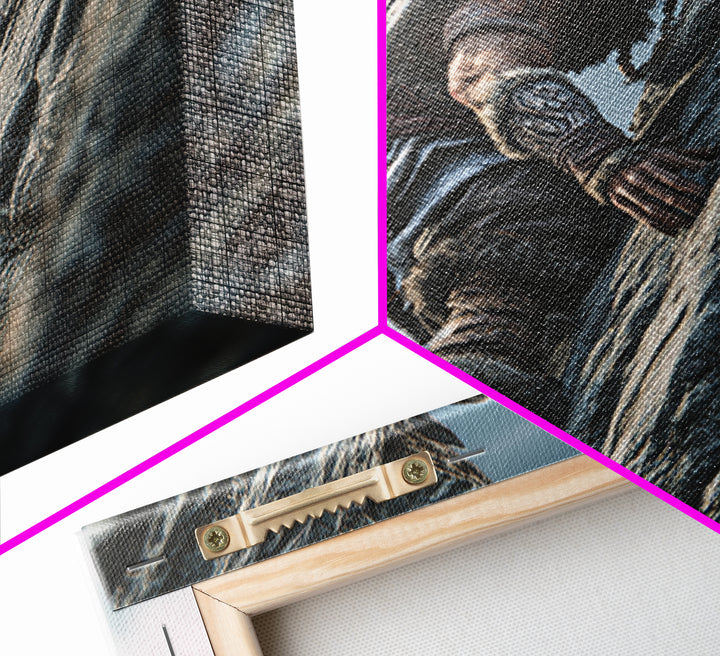 Viking Cliff Climber Warrior Wall Art, Norse Fantasy Canvas Print, Adventure Decor, Mountain Artwork, Gift For Him, Rustic Home Decor