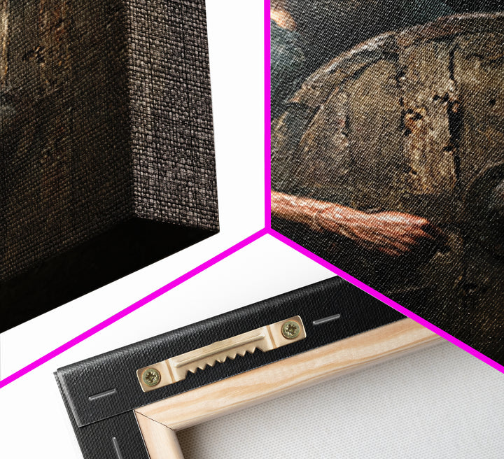 Bearded Warrior Holding Weathered Wooden Shield Canvas Print, Rustic Wall Art, Viking Art, Dark Academia Decor, Gift For Him