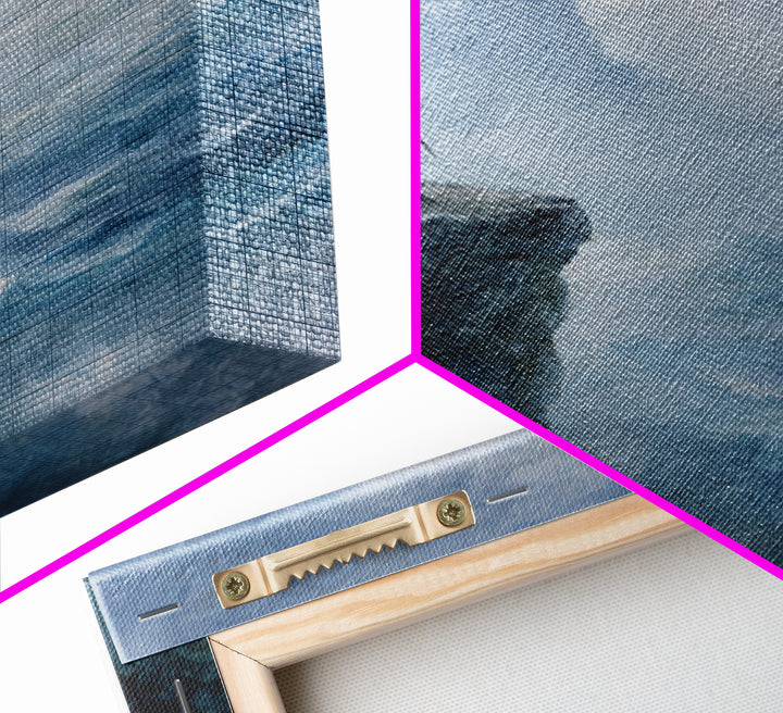 Cloaked Wanderer On Misty Sea Cliff Wall Art, Moody Coastal Landscape Oil Painting, Nordic Fantasy Home Decor For Living Room
