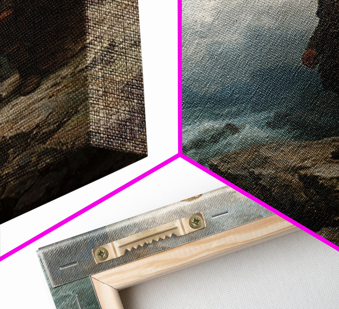 Viking Chieftain On Stormy Sea Cliff Wall Art, Moody Norse Coastal Painting, Dramatic Landscape Art, Masculine Office Decor