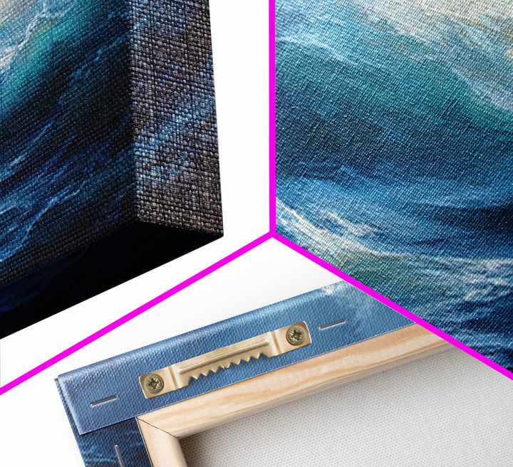 Dramatic Blue Ocean Wave Wall Art, Abstract Seascape Oil Painting, Coastal Canvas Decor, Large Living Room Art Print For Home Decor