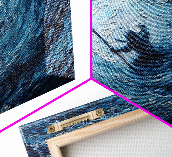 Poseidon In Blue Ocean Vortex Wall Art, Textured Impasto Canvas Print, Mythology Decor, Coastal Abstract Seascape Painting