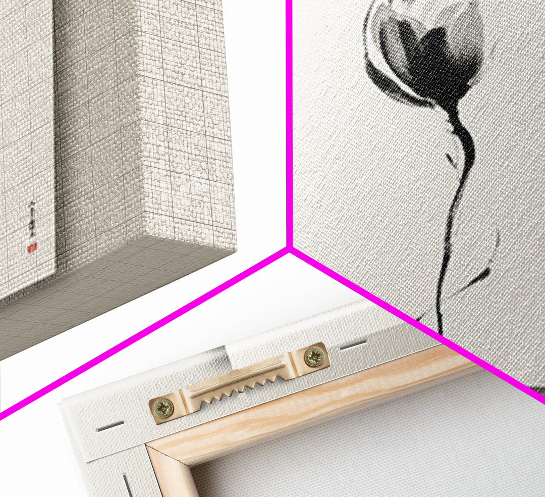 Minimalist Lotus Flower Ink Wall Art Print, Japanese Zen Floral Painting For Bedroom Decor And Modern Neutral Home
