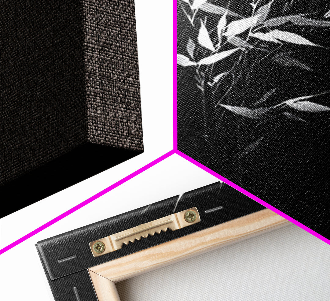 Minimalist Bamboo Leaves Black And White Japanese Wall Art Zen Nature Painting Modern Decor Living Room Wall Art Framed Canvas