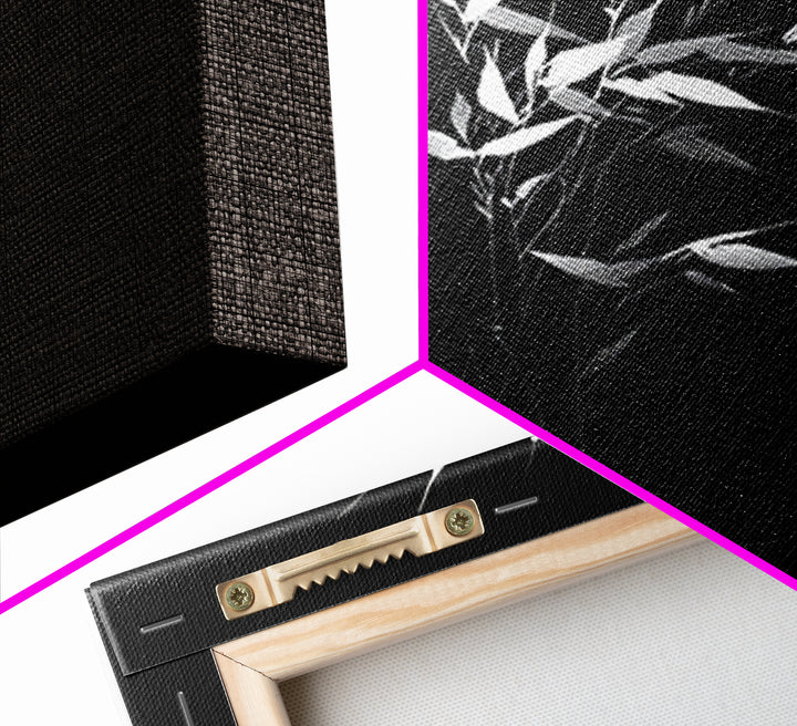 Minimalist Bamboo Leaves Black And White Japanese Wall Art Zen Nature Painting Modern Decor Living Room Wall Art Framed Canvas