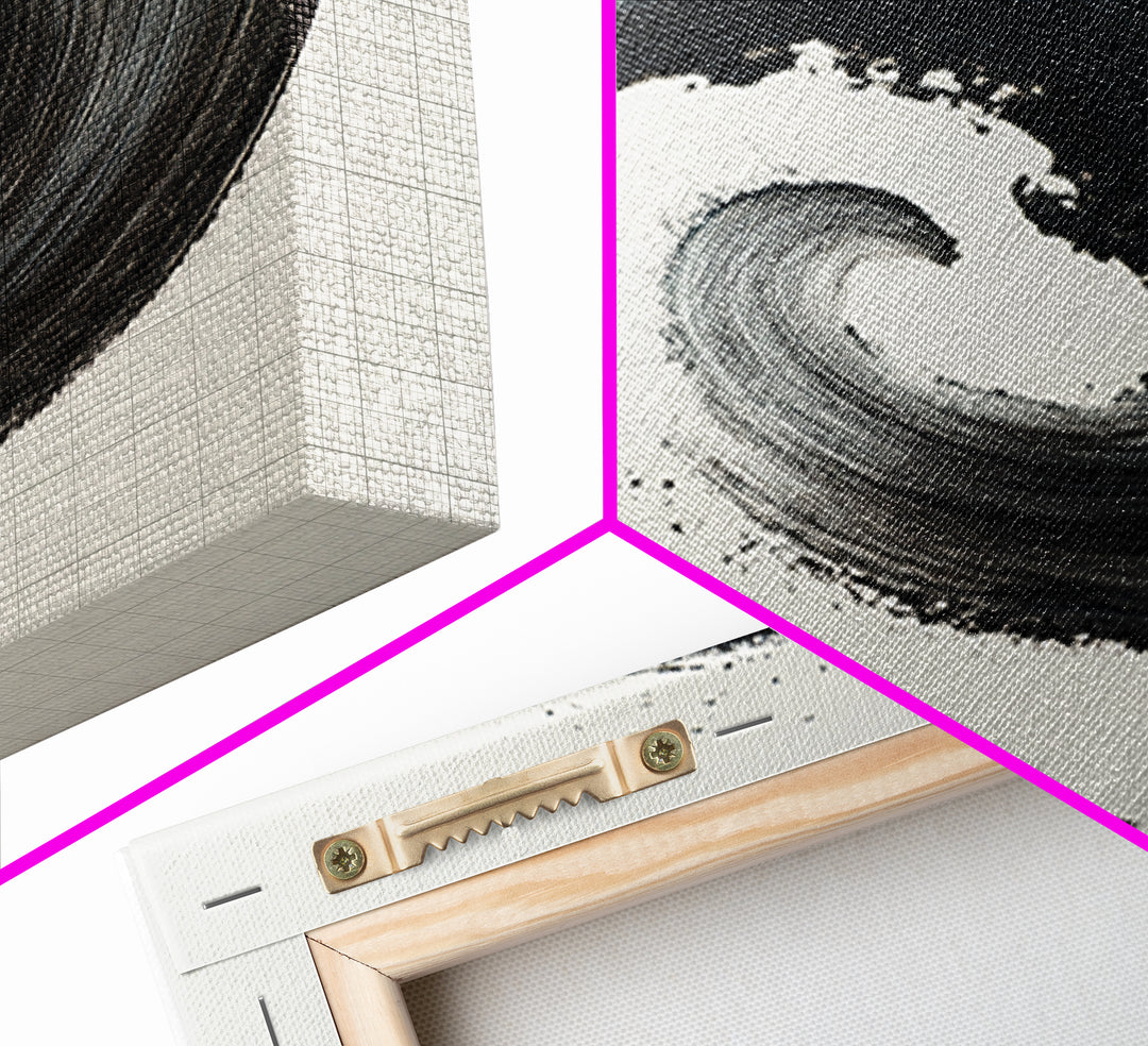 Black And White Abstract Spiral Brushstroke Wall Art, Minimalist Modern Canvas Print For Contemporary Home Decor