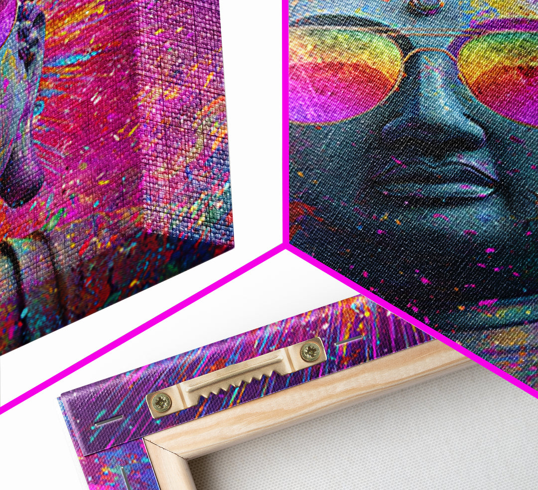 Psychedelic Buddha With Sunglasses Colorful Pop Spiritual Wall Art Canvas Print Meditation Room Decor Trippy Wall Art
