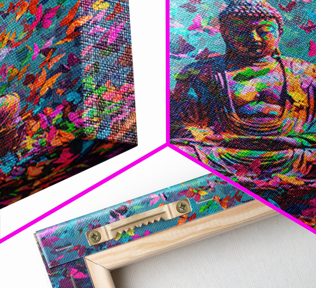 Colorful Buddha With Butterflies Wall Art, Spiritual Meditation Print, Psychedelic Boho Decor, Vibrant Zen Wall Art