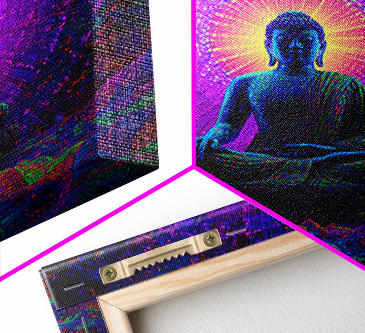 Psychedelic Buddha Aura Meditation Wall Art, Vibrant Cosmic Spiritual Canvas Print For Yoga Room And Zen Decor