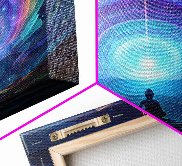 Cosmic Lotus Meditation Wall Art, Celestial Chakra Canvas Print, Psychedelic Spiritual Decor, Yoga Studio And Mindfulness Room Art