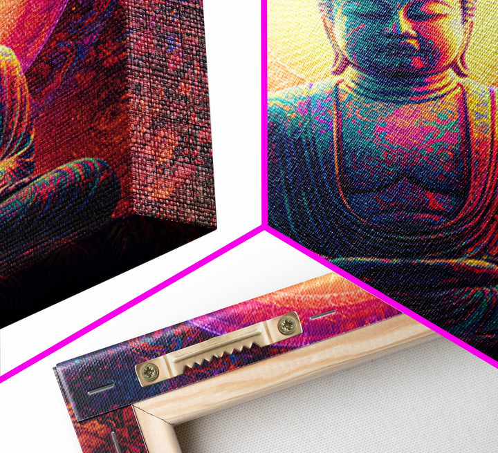 Vibrant Buddha Meditation Wall Art, Psychedelic Spiritual Canvas Print, Colorful Boho Decor Yoga Room Spiritual Art