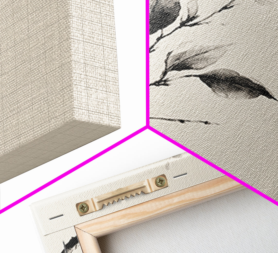 Minimal Ink Botanical Branch Wall Art, Neutral Japandi Nature Print, Calm Wabi Sabi Style Above Bed Framed Canvas Print