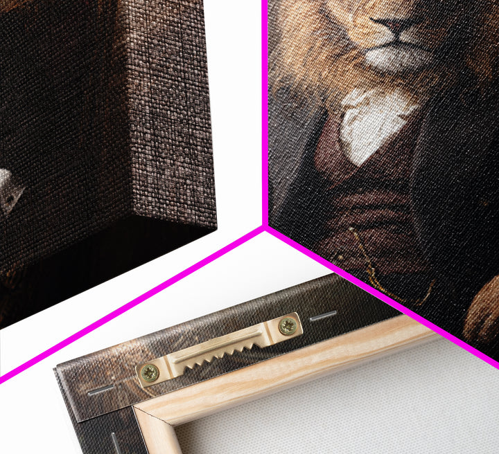 Regal Lion Gentleman Portrait Wall Art, Dark Academia Animal Painting, Victorian Library Decor, Luxury Masculine Office Decor