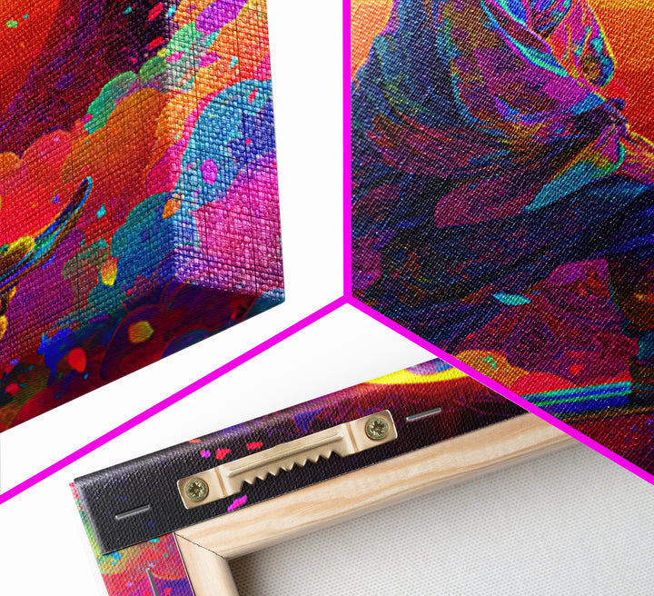 Psychedelic Skater Monk Wall Art Canvas Print, Colorful Abstract Art, Trippy Room Decor, Gaming Room Art, Trendy Wall Art