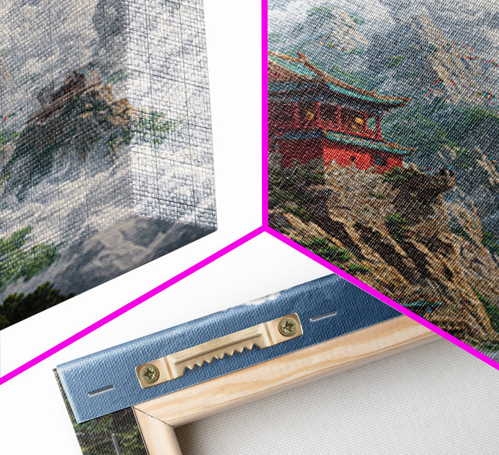 Temple Above The Clouds Fantasy Mountain Landscape Wall Art, Asian Inspired Nature Home Decor, Large Canvas Print