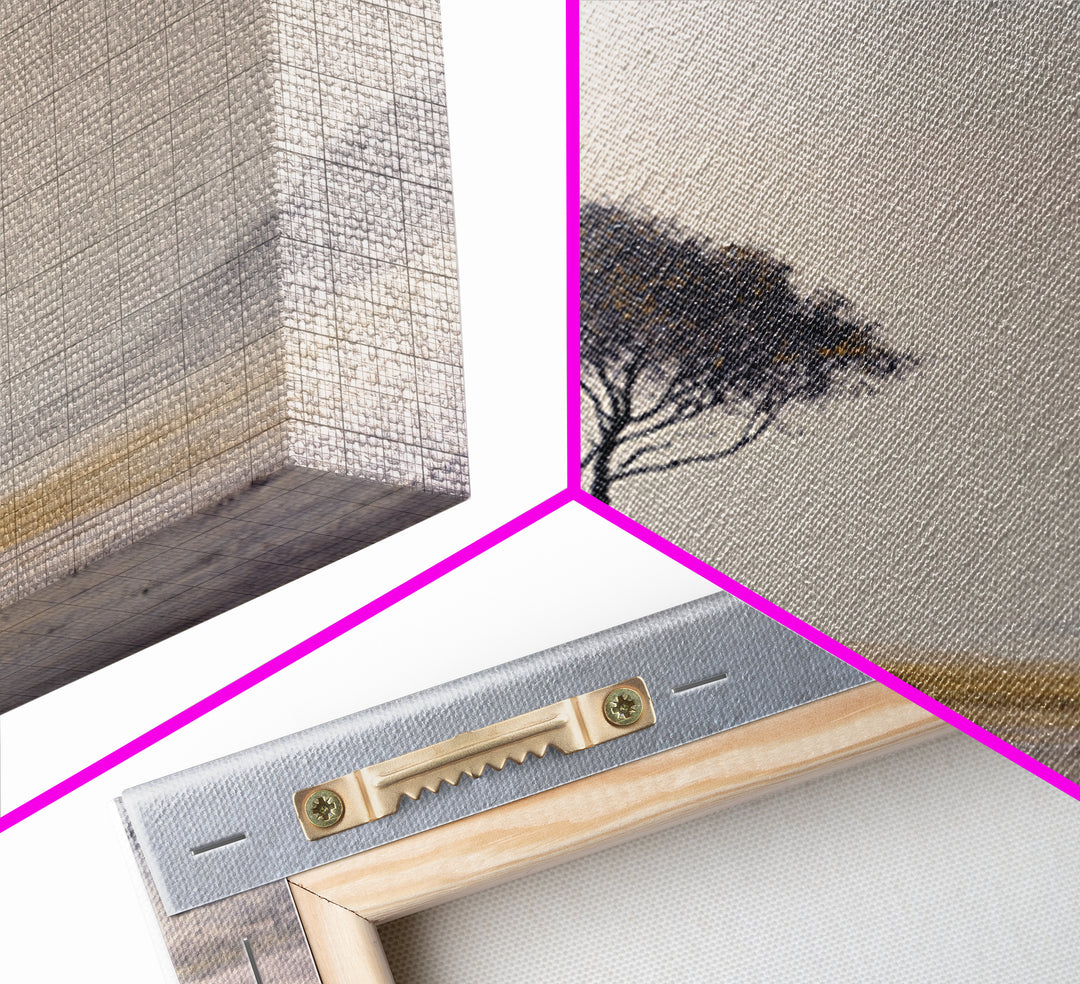 Soft Neutral Lone Tree Landscape Wall Art, Minimal Abstract Beige Canvas Print, Calming Wabi Sabi Earth Tone Decor