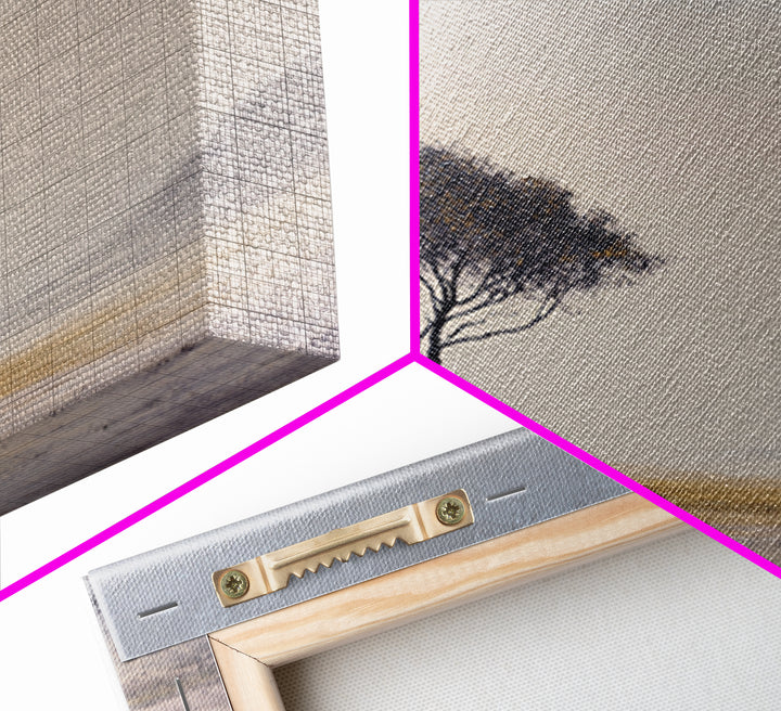Soft Neutral Lone Tree Landscape Wall Art, Minimal Abstract Beige Canvas Print, Calming Wabi Sabi Earth Tone Decor