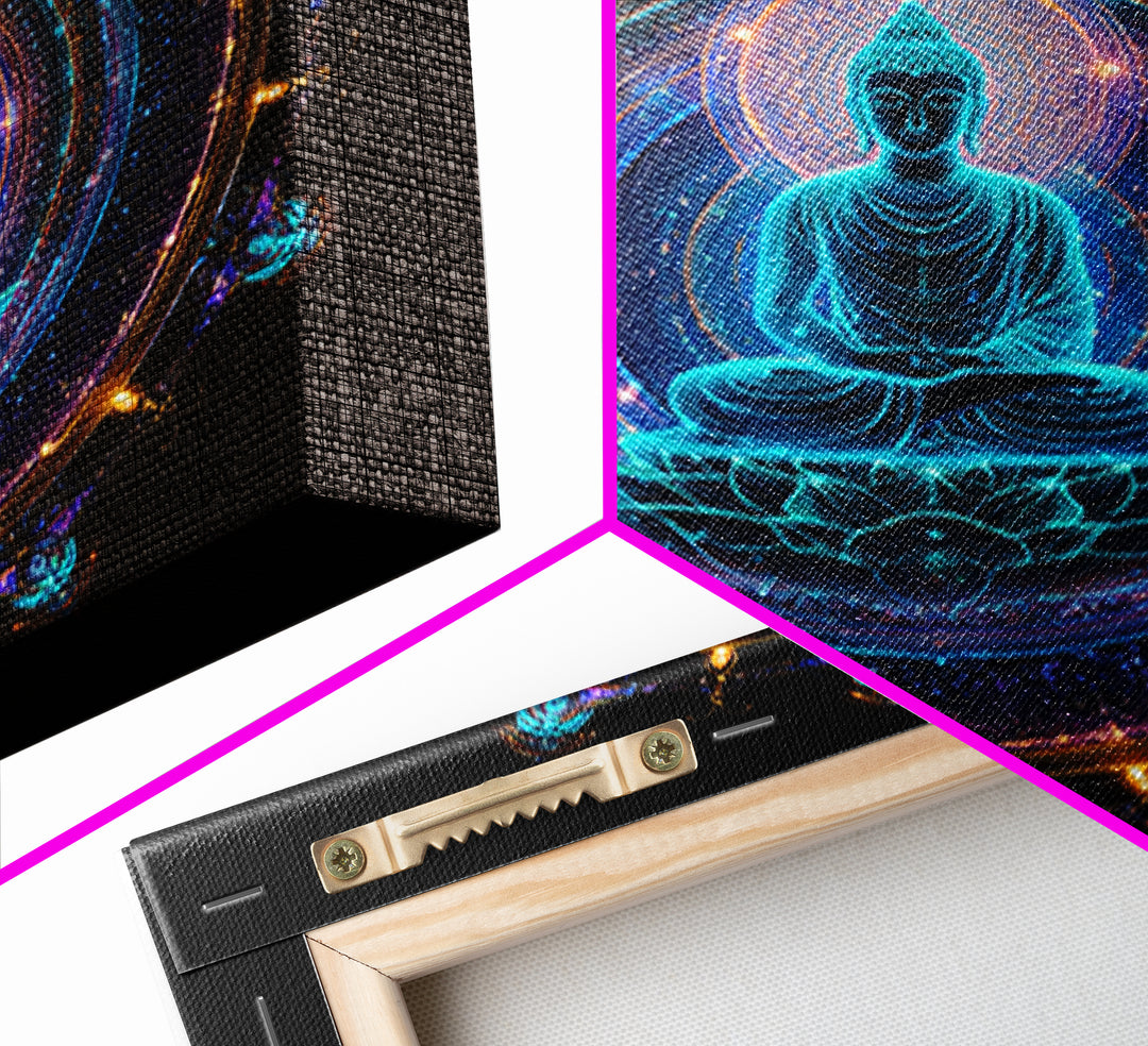 Mystical Neon Blue Buddha Mandala Spiritual Meditation Wall Art Canvas Print Yoga Room Decor